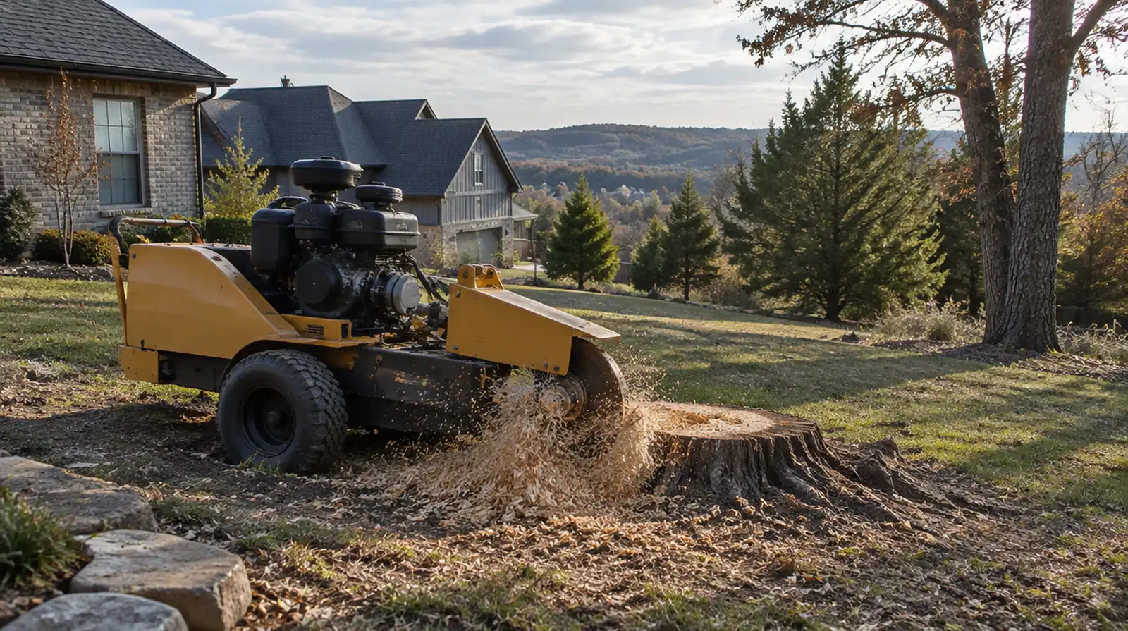 Stump grinder removing a tree stump in Bentonville, AR