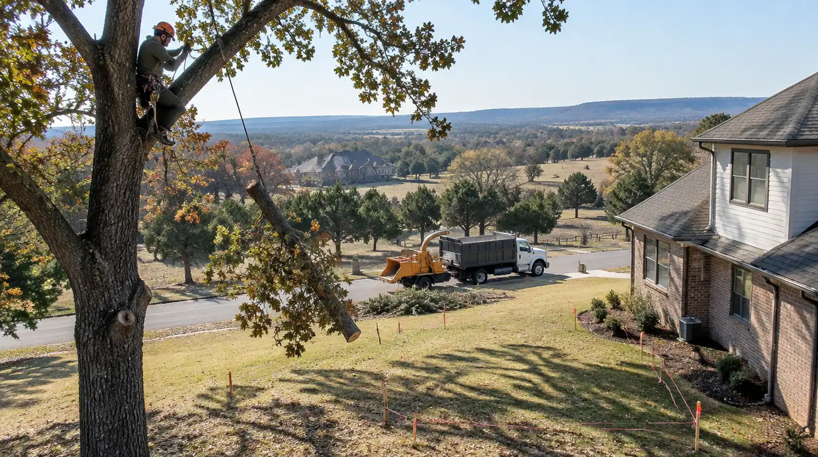 Removing a tree beside a planned home addition in Bentonville, AR