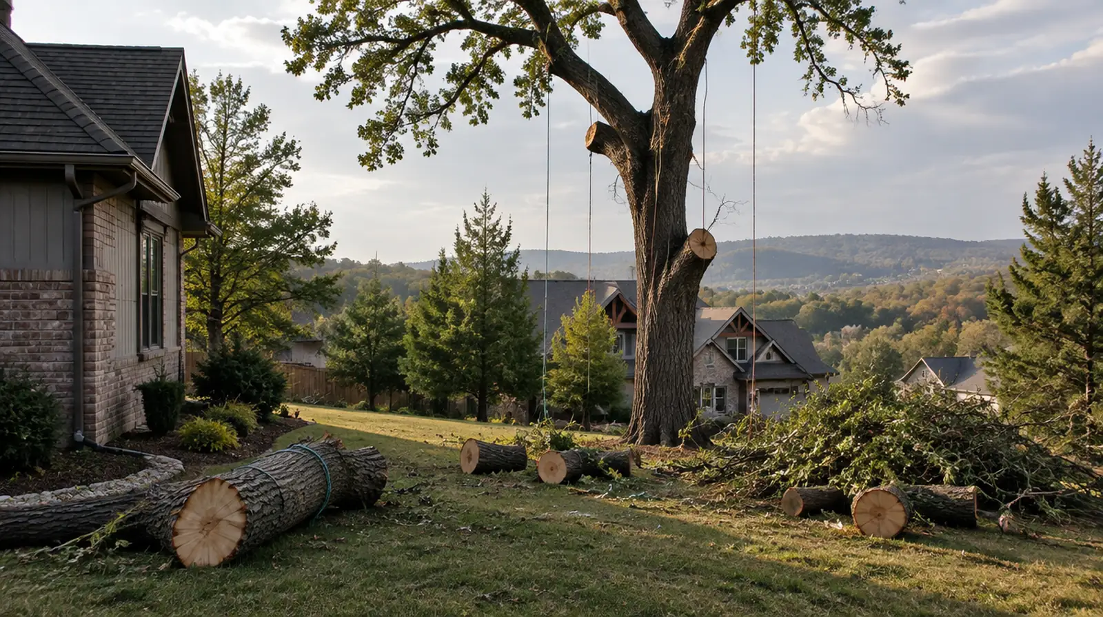 Tree being removed in sections in Bentonville, AR